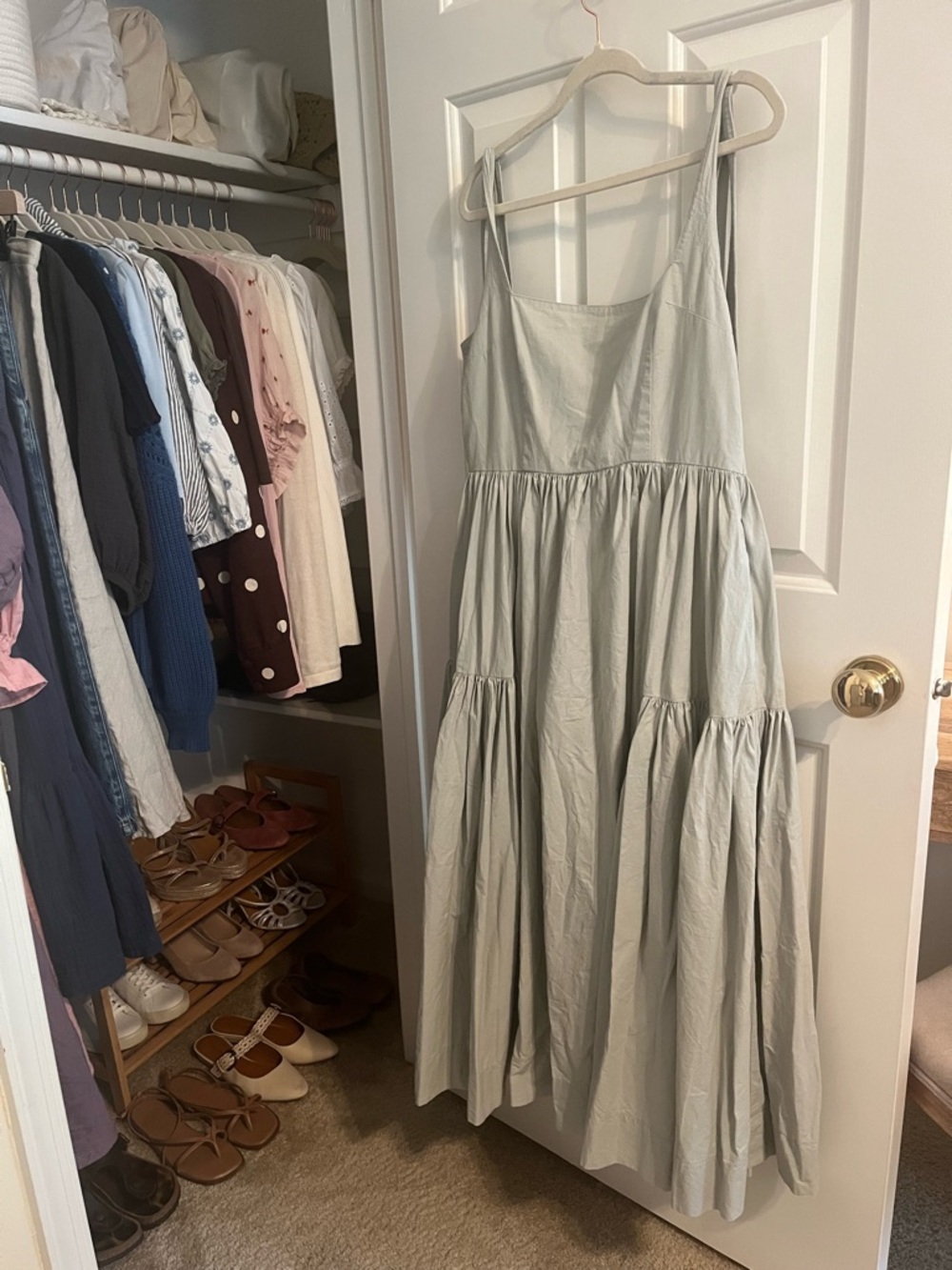 The Cozette Dress - Square-Neck Maxi Dress with Tie Straps in lightest blue. - Picture 2 of 14